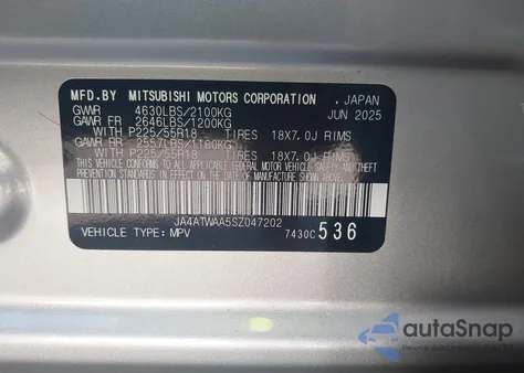 2025 Mitsubishi Eclipse Cross Black Edition S-Awc/Se S-Awc/Sel S-Awc z USA, uszkodzony, nr VIN JA4ATWAA5SZ047202